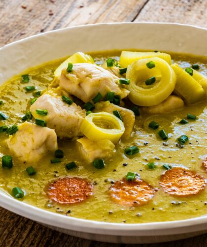 Leek Soup With Chicken Nuggets